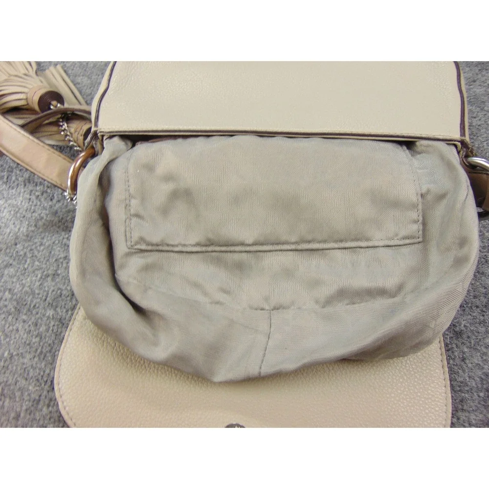 Michael Kors Bedford Flap Crossbody Bag Beige Pebbled Leather 30T6TE2M3L‎ Tassel